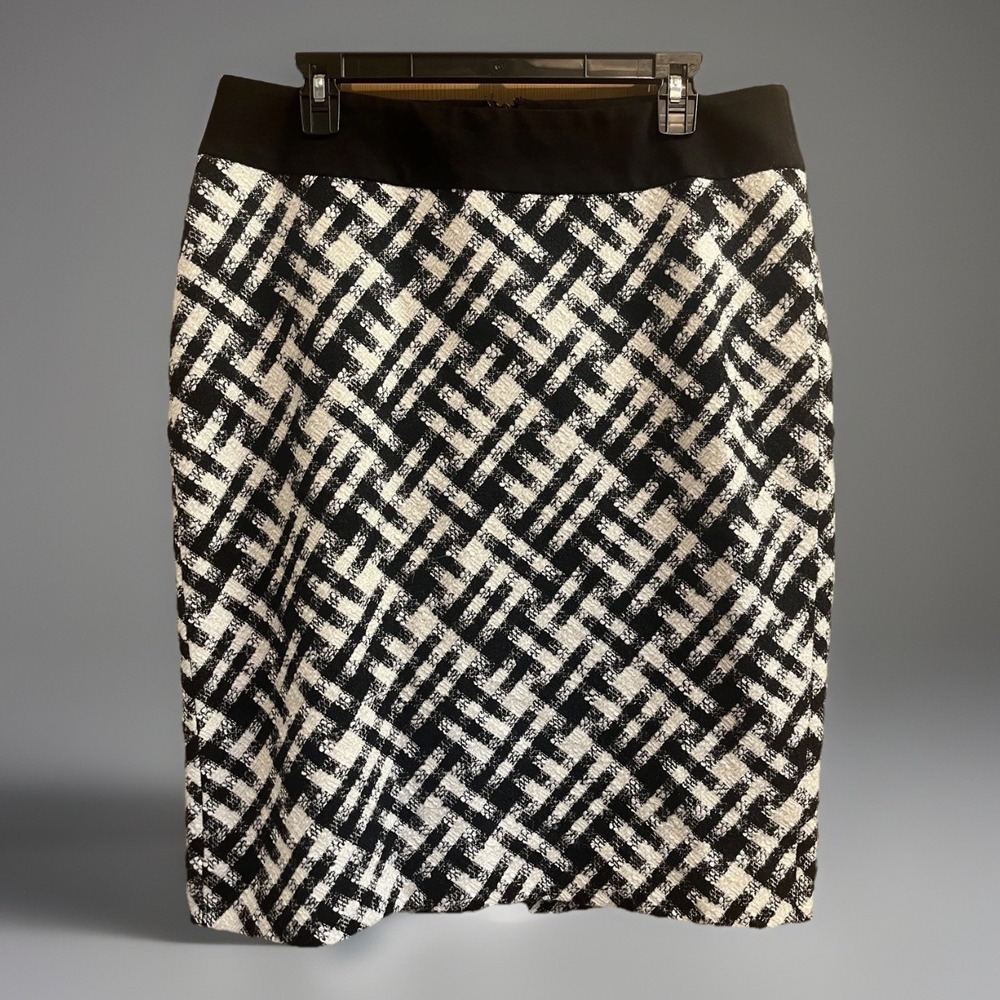 White House Black Market Pencil Skirt Women 14 Black White Basketweave Tweed